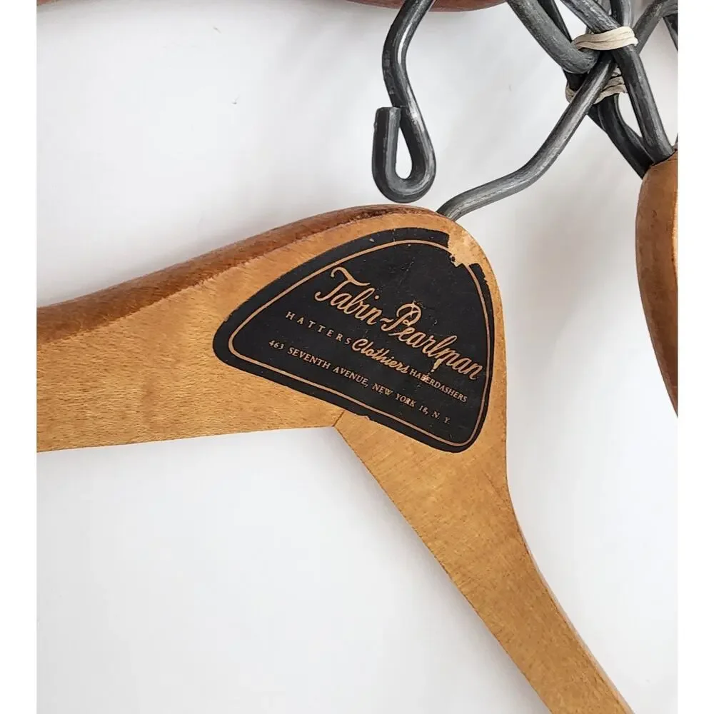Vtg Lot of 5 Wood Coat Hangers Wishbone Advertising Stylepledge Tabin-Pearlman